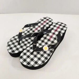 Betsey Johnson Platform Flip Flops Black Gingham  Size 11